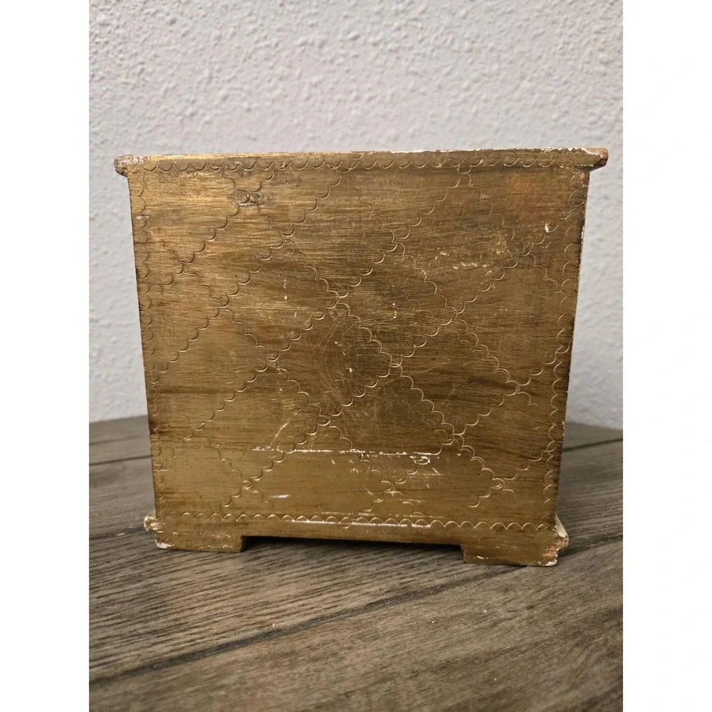 VINTAGE ITALIAN FLORENTINE JEWELRY BOX CHEST 3 DRAWER Gold Cream Pink 6.5